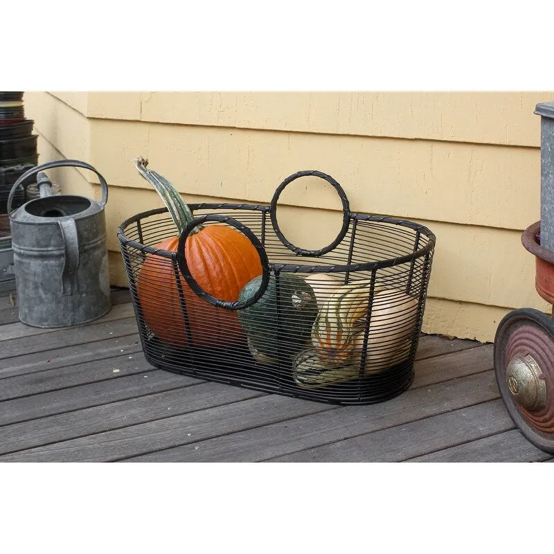 Achla Designs Small Hand-Woven Steel Harvest Basket. Black Powder Coat Finish