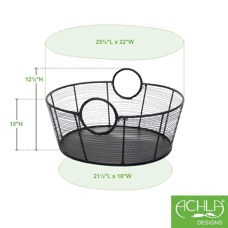 Achla Designs Small Hand-Woven Steel Harvest Basket. Black Powder Coat Finish