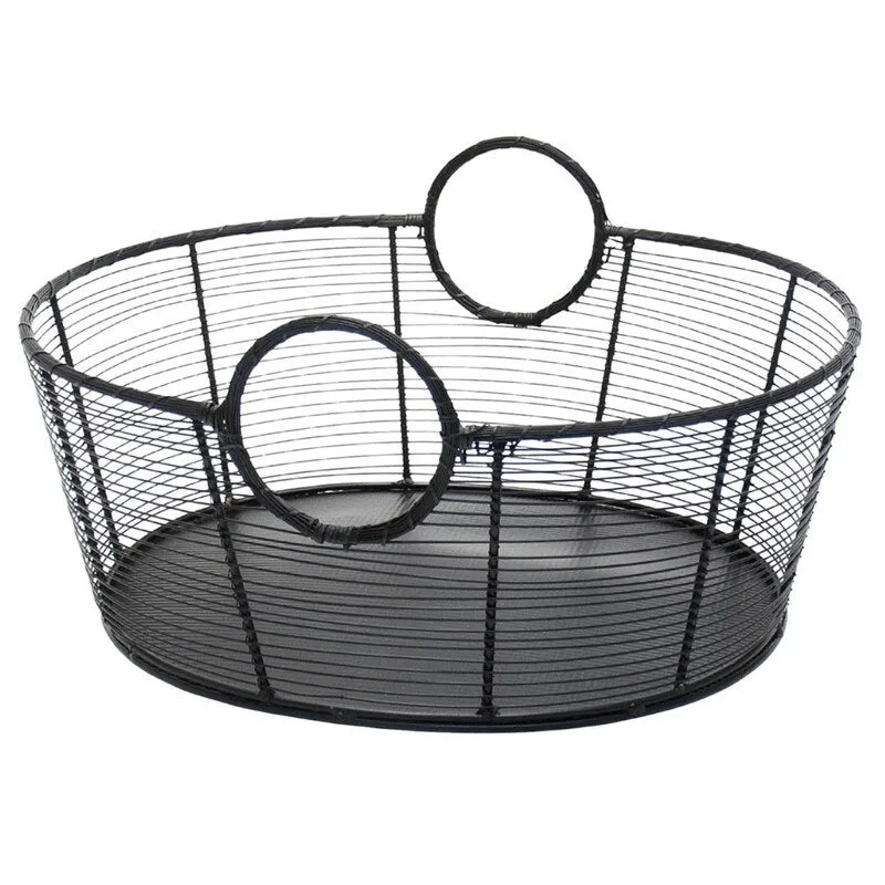 Achla Designs Small Hand-Woven Steel Harvest Basket. Black Powder Coat Finish