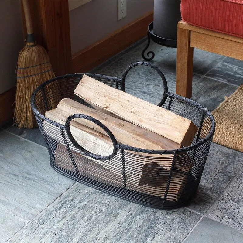 Achla Designs Small Hand-Woven Steel Harvest Basket. Black Powder Coat Finish