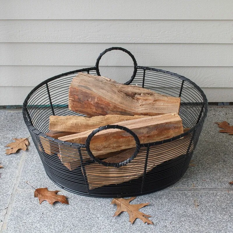Achla Designs Small Hand-Woven Steel Harvest Basket. Black Powder Coat Finish