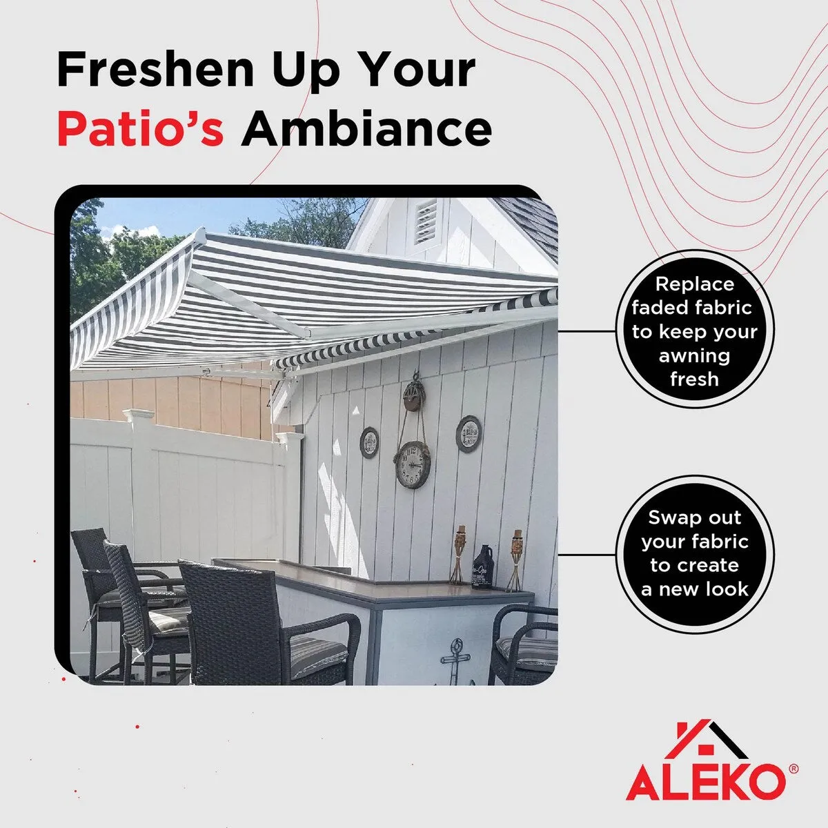 ALEKO Replacement Fabric for Patio Retractable 6.5 x 5 ft Awning Grey/White