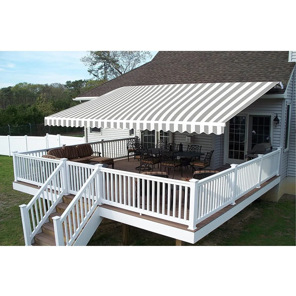 ALEKO Replacement Fabric for Patio Retractable 6.5 x 5 ft Awning Grey/White