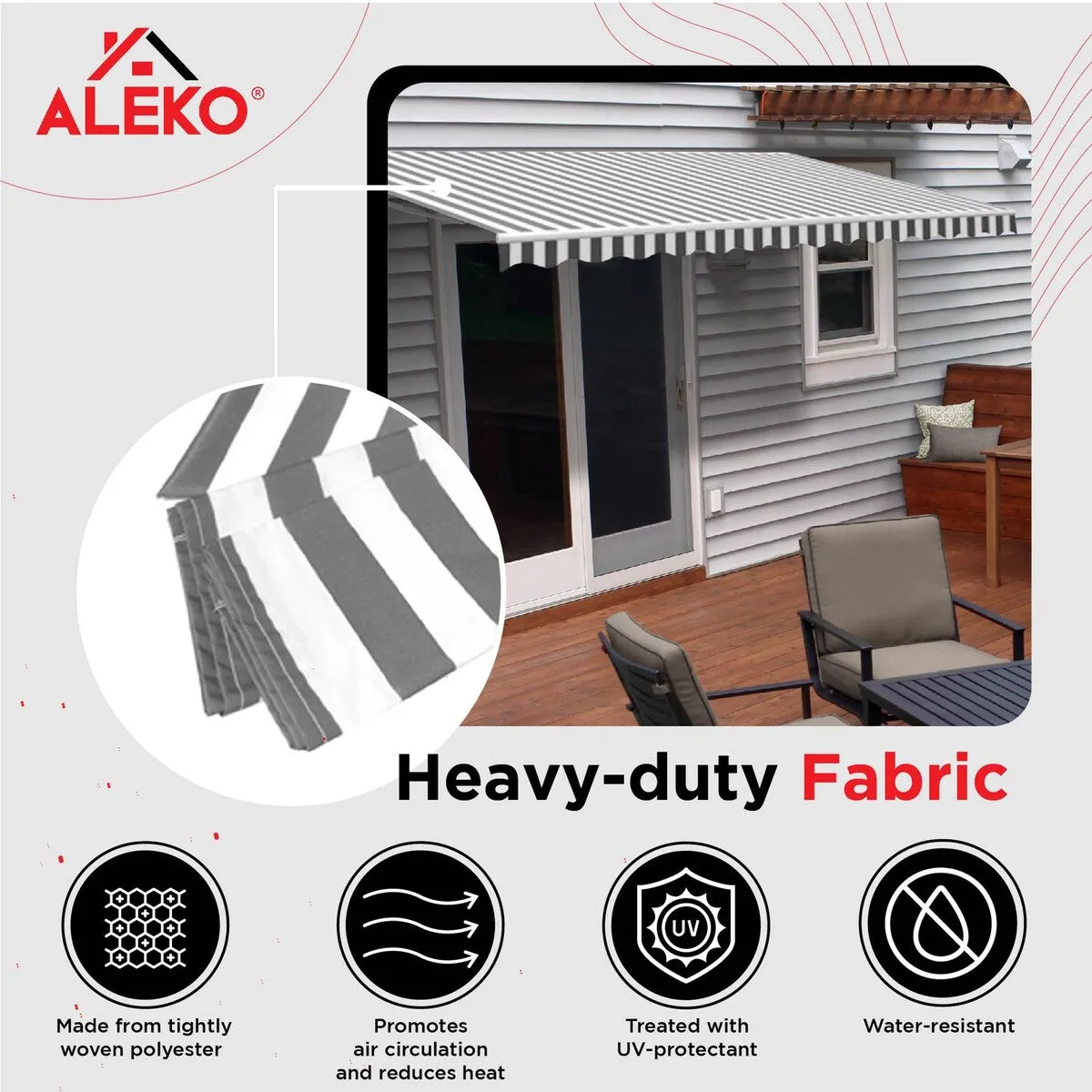ALEKO Replacement Fabric for Patio Retractable 6.5 x 5 ft Awning Grey/White