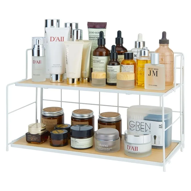 Bathroom Counter Organizer. 2 Tier Bathroom Organizers and Storage. Foldable Bathroom Organizer Countertop