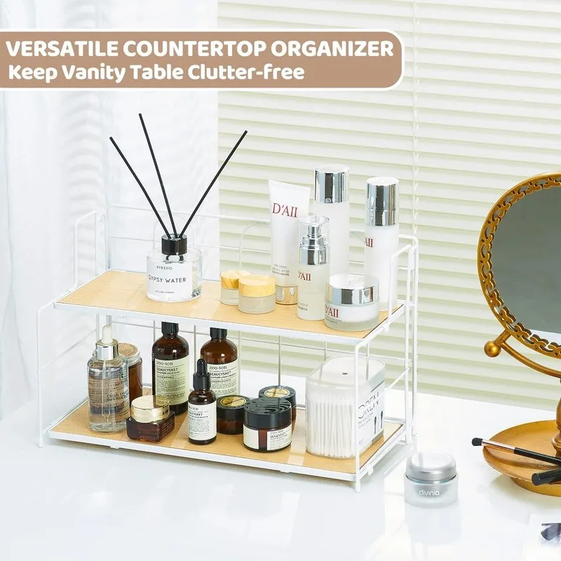 Bathroom Counter Organizer. 2 Tier Bathroom Organizers and Storage. Foldable Bathroom Organizer Countertop