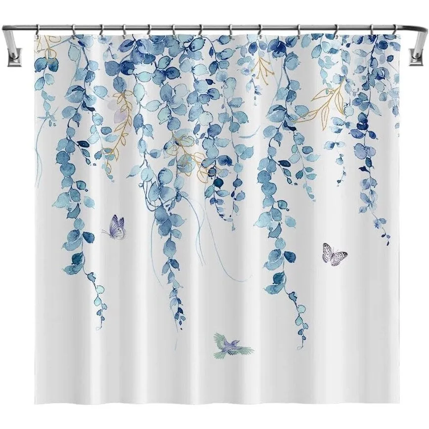 Blue Leaves Shower Curtain Watercolor Plant Eucalyptus. 60x70 Inches