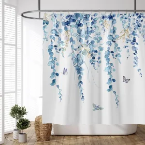 Blue Leaves Shower Curtain Watercolor Plant Eucalyptus. 60x70 Inches