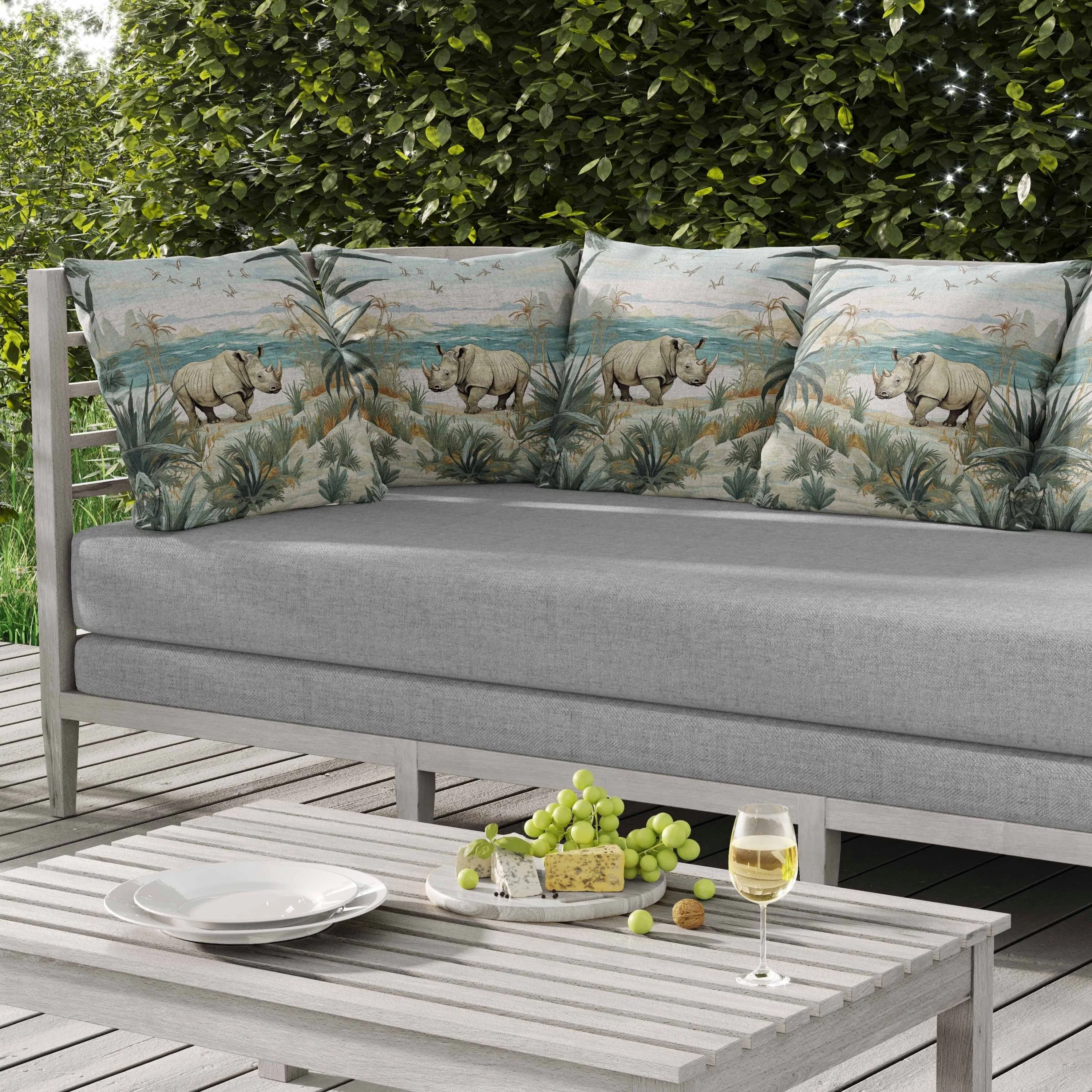 Coastal Rhino Indoor/Outdoor Reversible Throw Pillow Beige and Blue