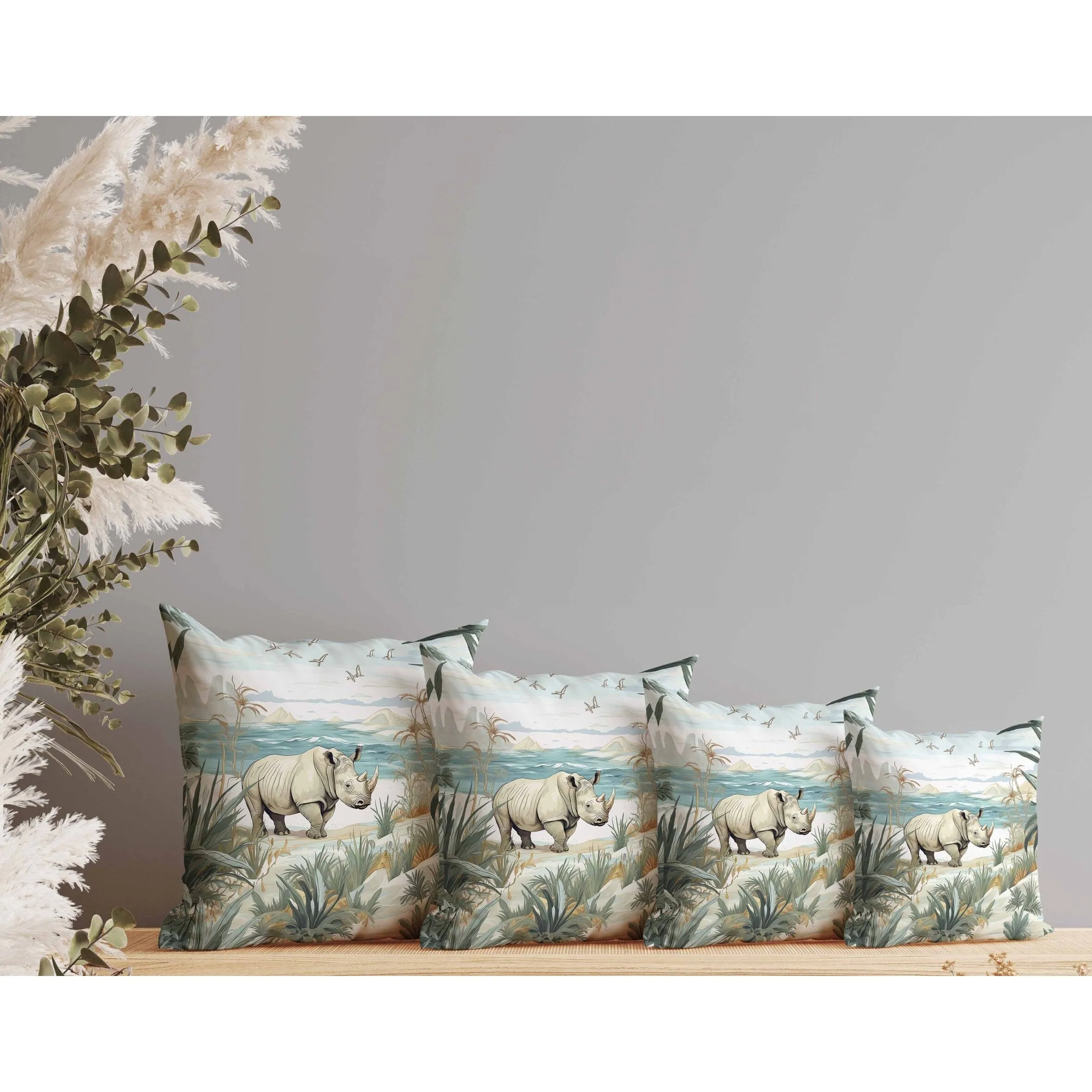 Coastal Rhino Indoor/Outdoor Reversible Throw Pillow Beige and Blue