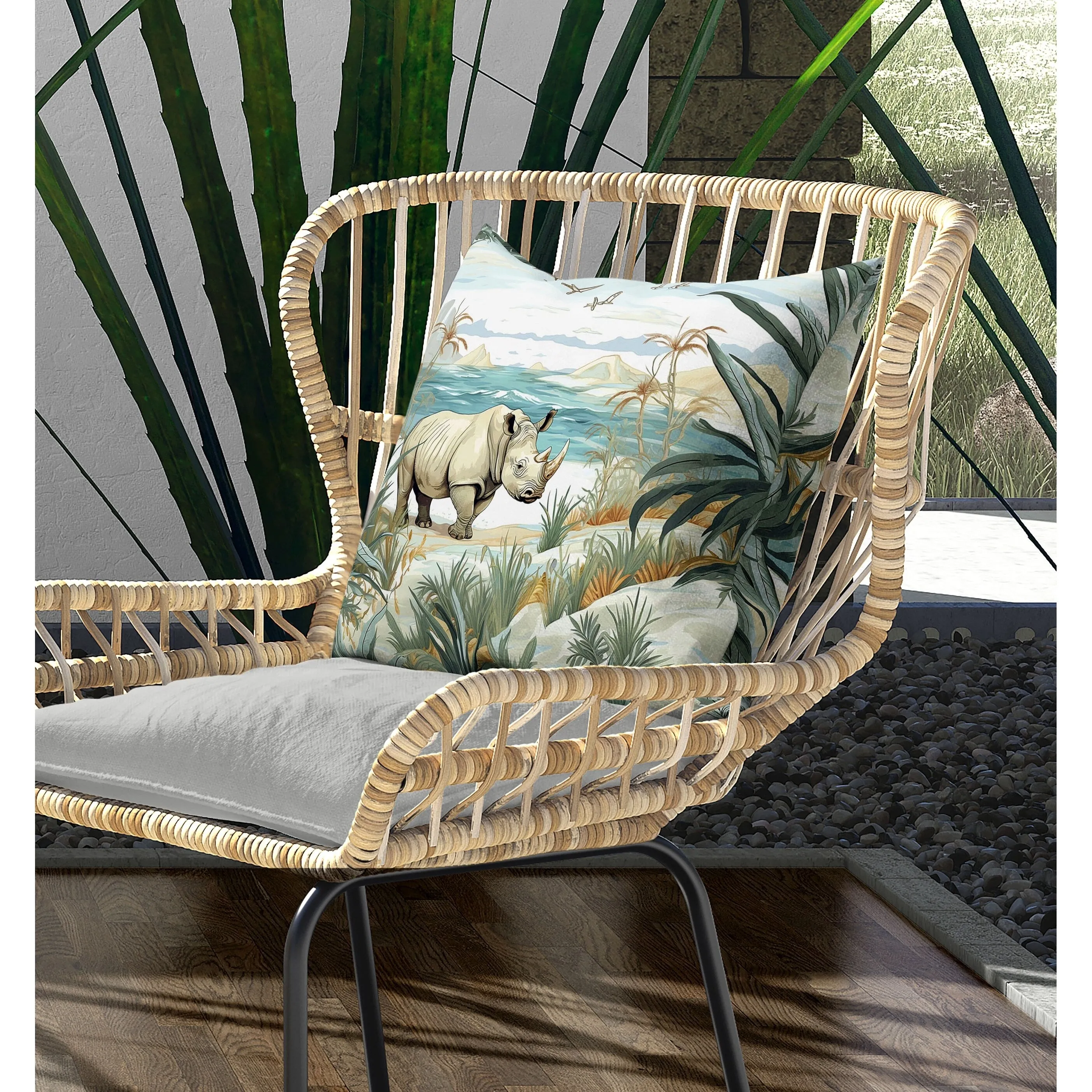 Coastal Rhino Indoor/Outdoor Reversible Throw Pillow Beige and Blue