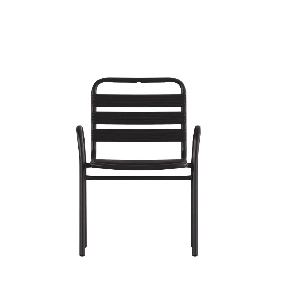Commercial Indoor-Outdoor Restaurant Stack Chair with Slat Back and Arms