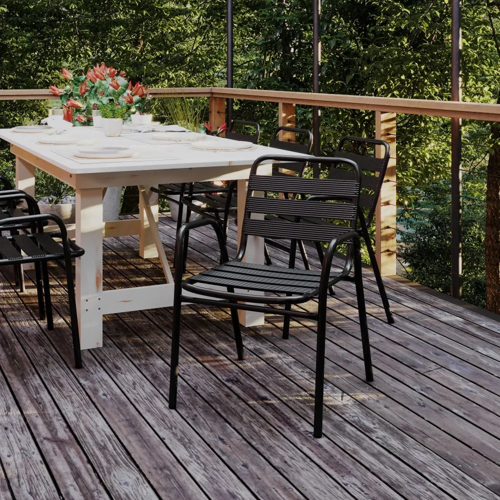 Commercial Indoor-Outdoor Restaurant Stack Chair with Slat Back and Arms