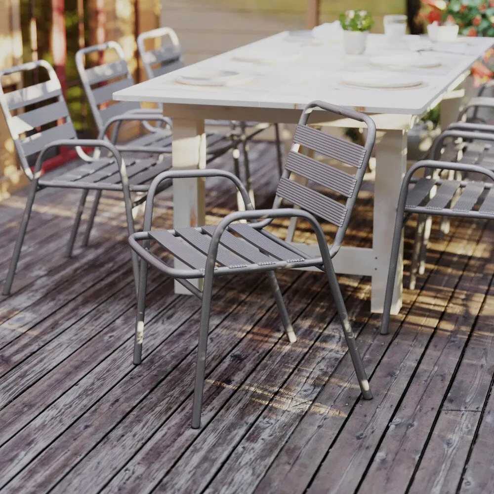 Commercial Indoor-Outdoor Restaurant Stack Chair with Slat Back and Arms