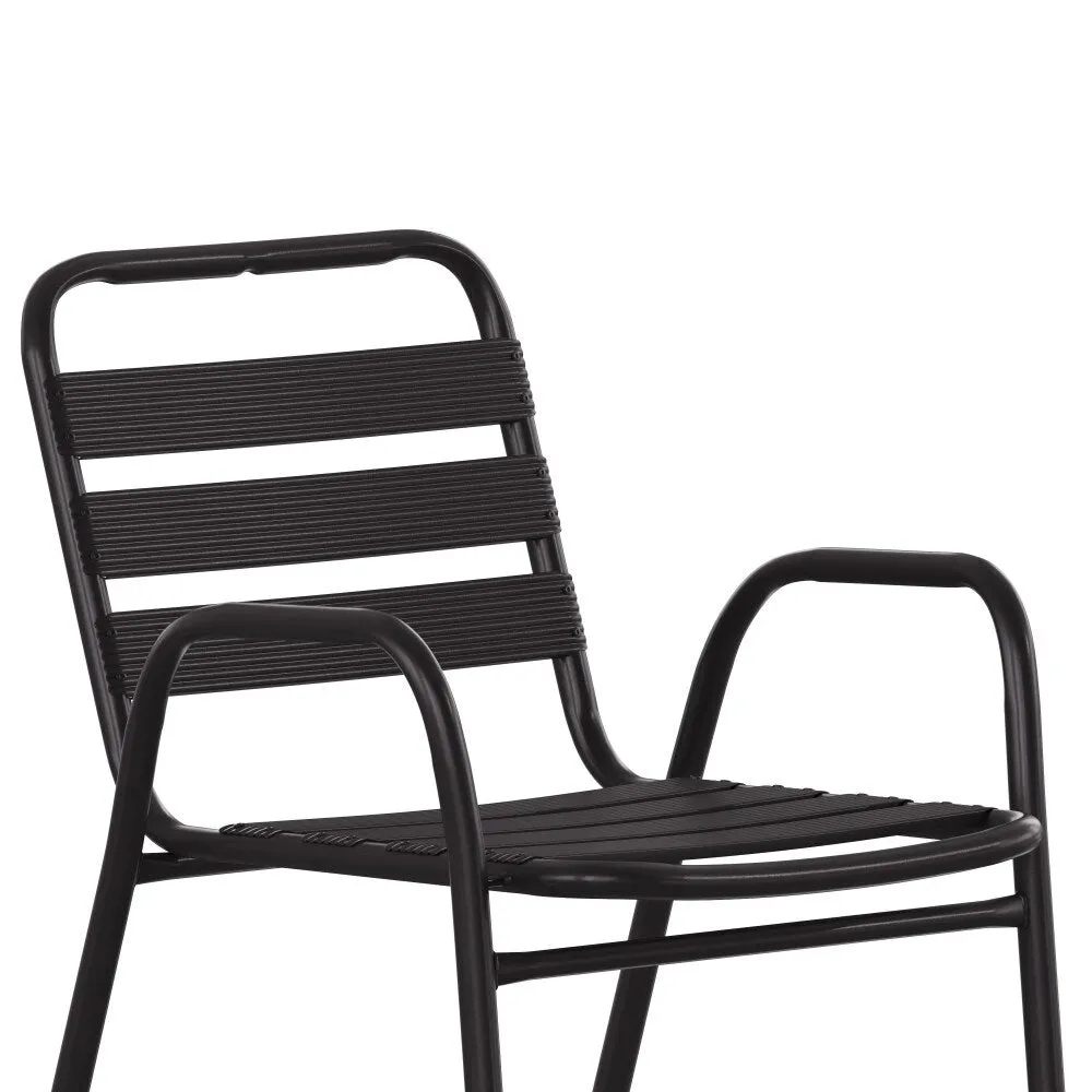 Commercial Indoor-Outdoor Restaurant Stack Chair with Slat Back and Arms
