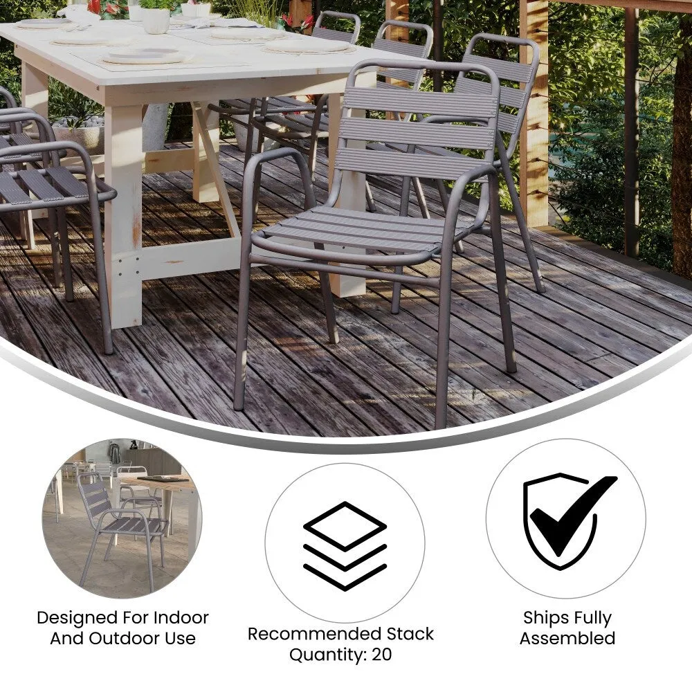Commercial Indoor-Outdoor Restaurant Stack Chair with Slat Back and Arms
