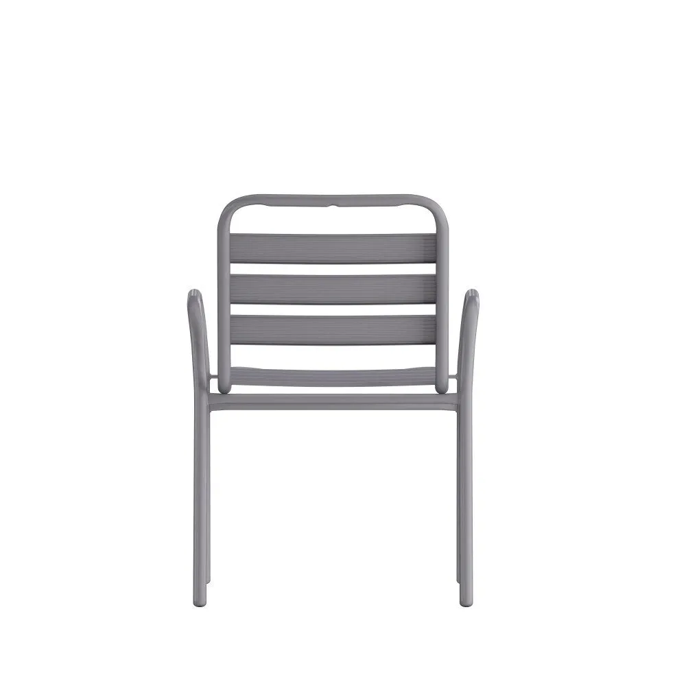Commercial Indoor-Outdoor Restaurant Stack Chair with Slat Back and Arms