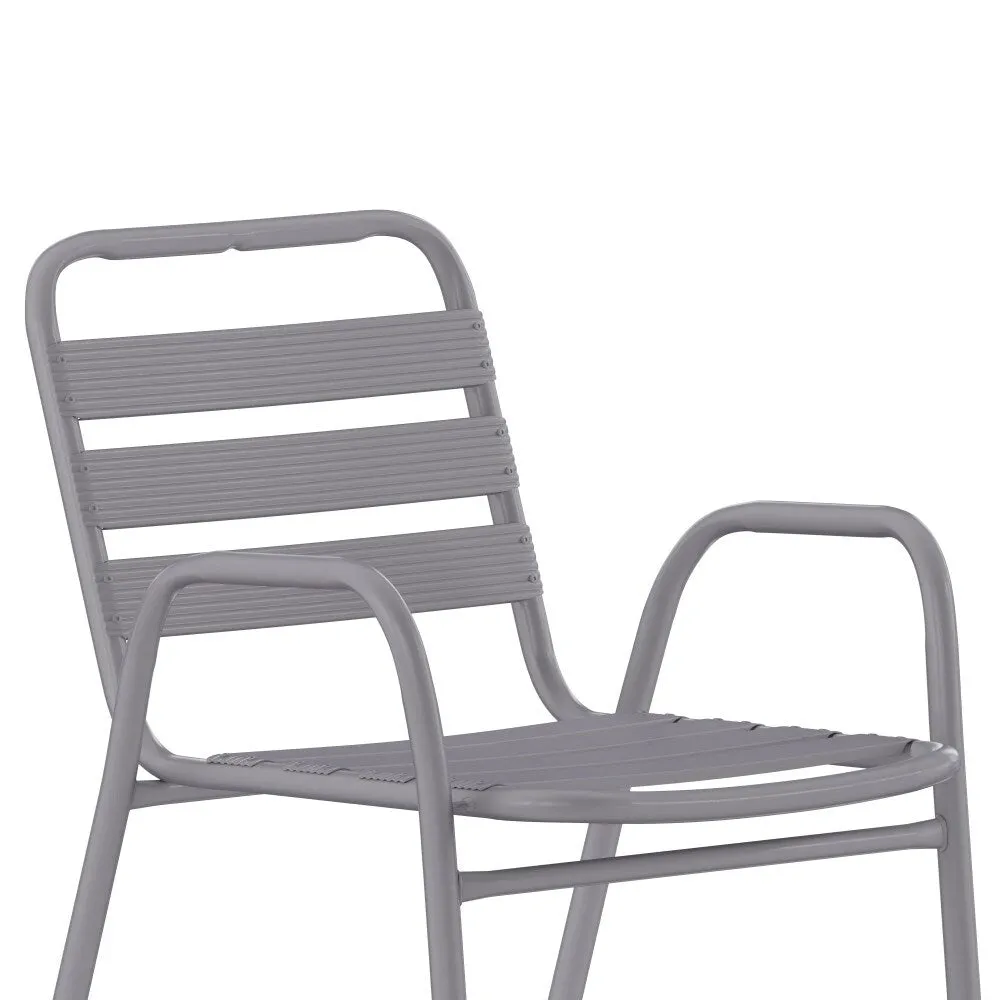 Commercial Indoor-Outdoor Restaurant Stack Chair with Slat Back and Arms