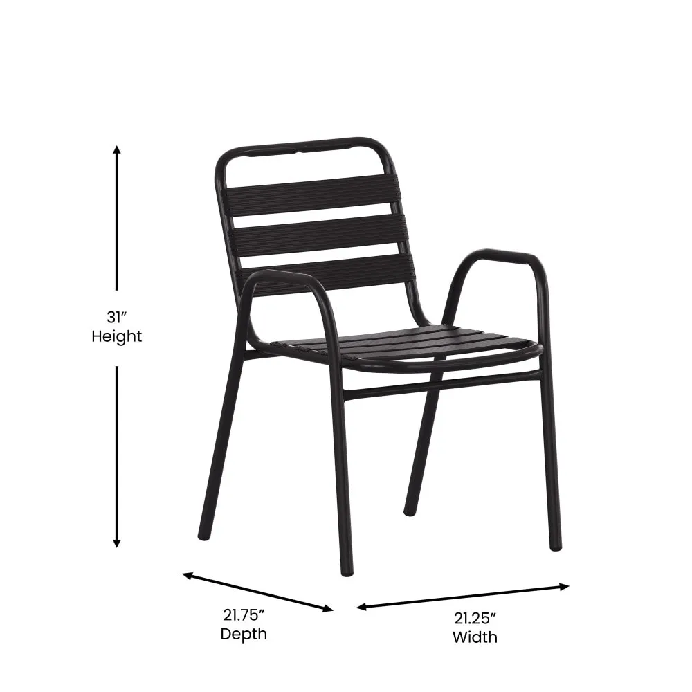 Commercial Indoor-Outdoor Restaurant Stack Chair with Slat Back and Arms