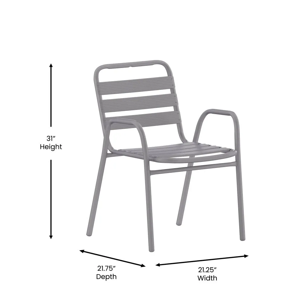 Commercial Indoor-Outdoor Restaurant Stack Chair with Slat Back and Arms
