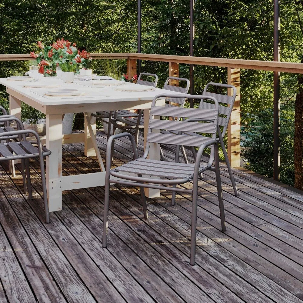 Commercial Indoor-Outdoor Restaurant Stack Chair with Slat Back and Arms