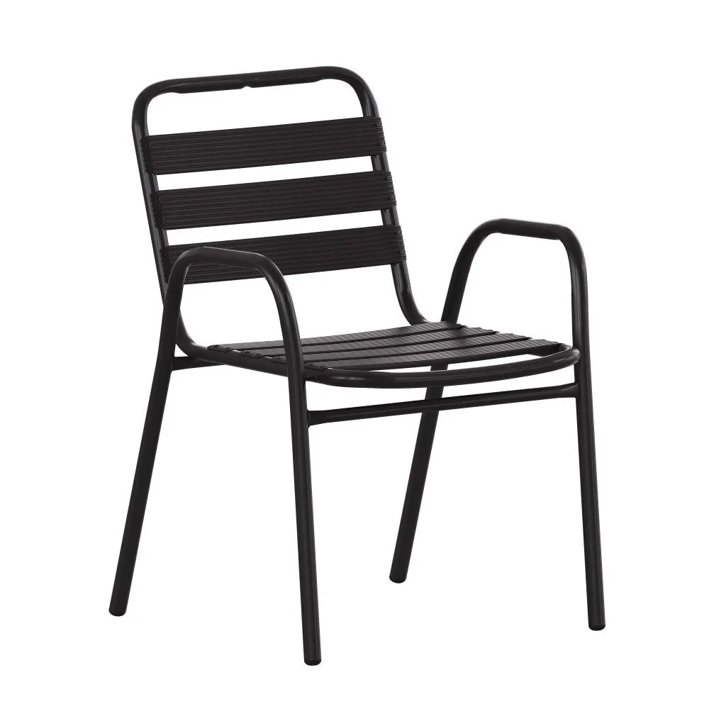 Commercial Indoor-Outdoor Restaurant Stack Chair with Slat Back and Arms