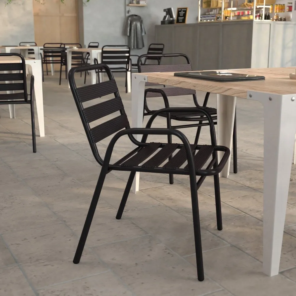 Commercial Indoor-Outdoor Restaurant Stack Chair with Slat Back and Arms