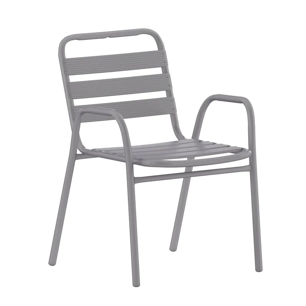 Commercial Indoor-Outdoor Restaurant Stack Chair with Slat Back and Arms