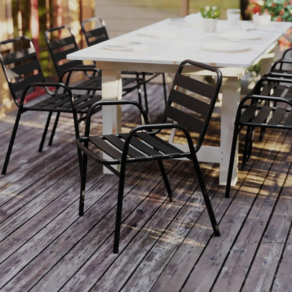 Commercial Indoor-Outdoor Restaurant Stack Chair with Slat Back and Arms