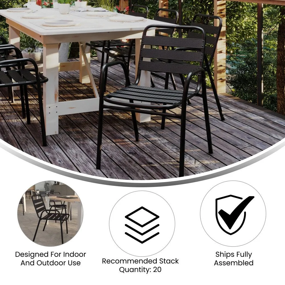 Commercial Indoor-Outdoor Restaurant Stack Chair with Slat Back and Arms