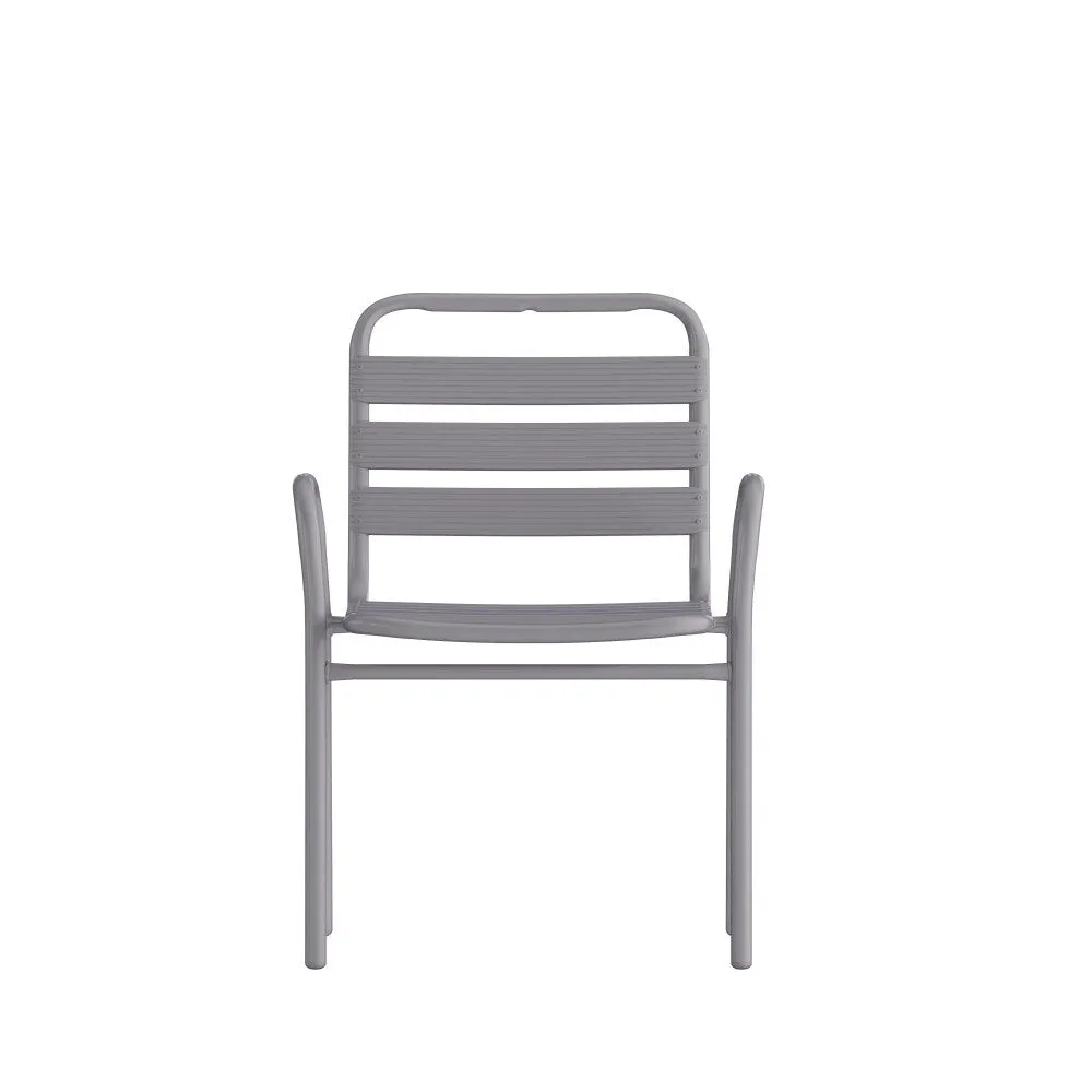 Commercial Indoor-Outdoor Restaurant Stack Chair with Slat Back and Arms