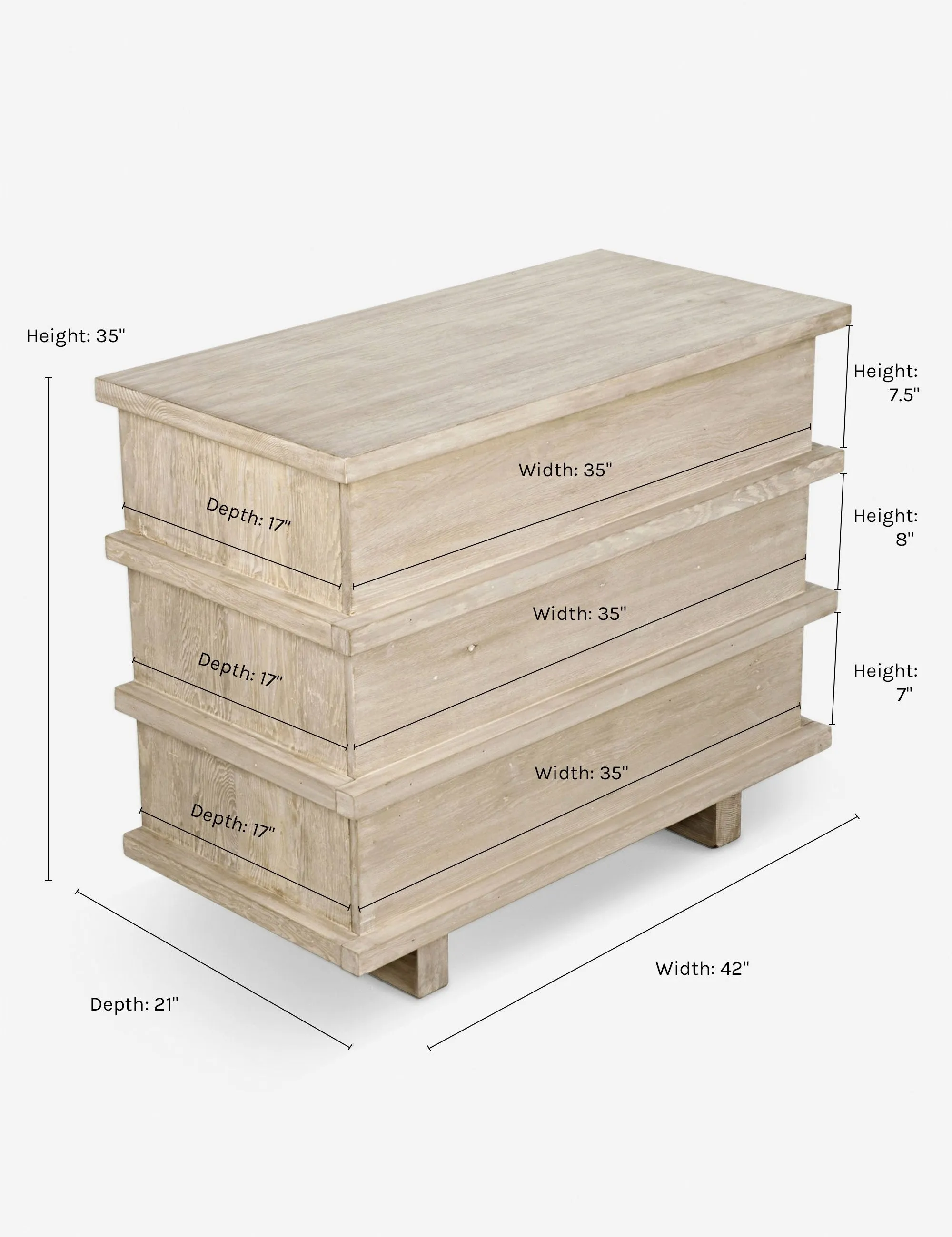Corliss 3-Drawer Dresser. White Wash
