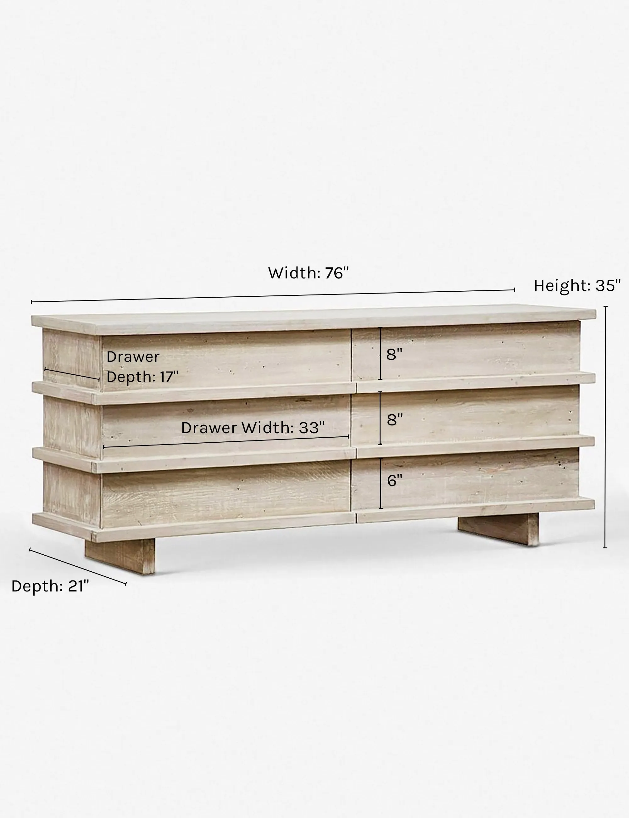 Corliss 6-Drawer Dresser. White Wash