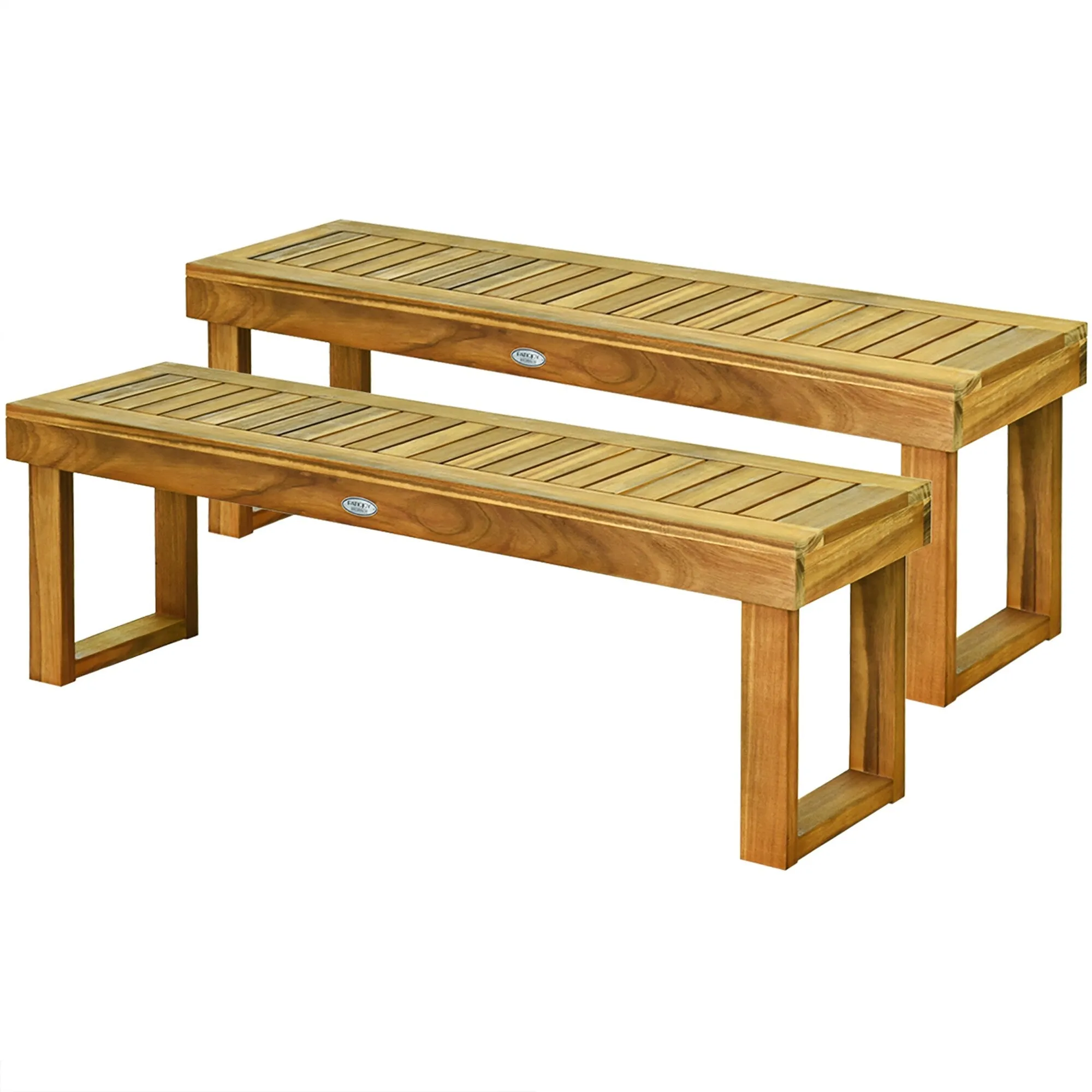 Costway 1/2 PCS 52 Outdoor Acacia Wood Dining Bench Chair Seat Slat