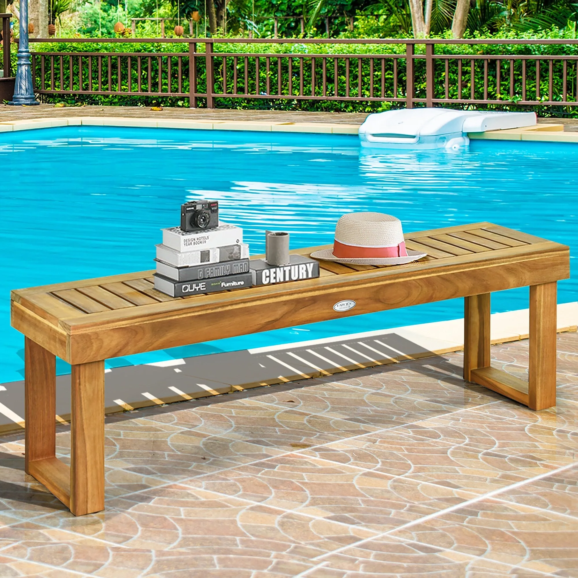 Costway 1/2 PCS 52 Outdoor Acacia Wood Dining Bench Chair Seat Slat
