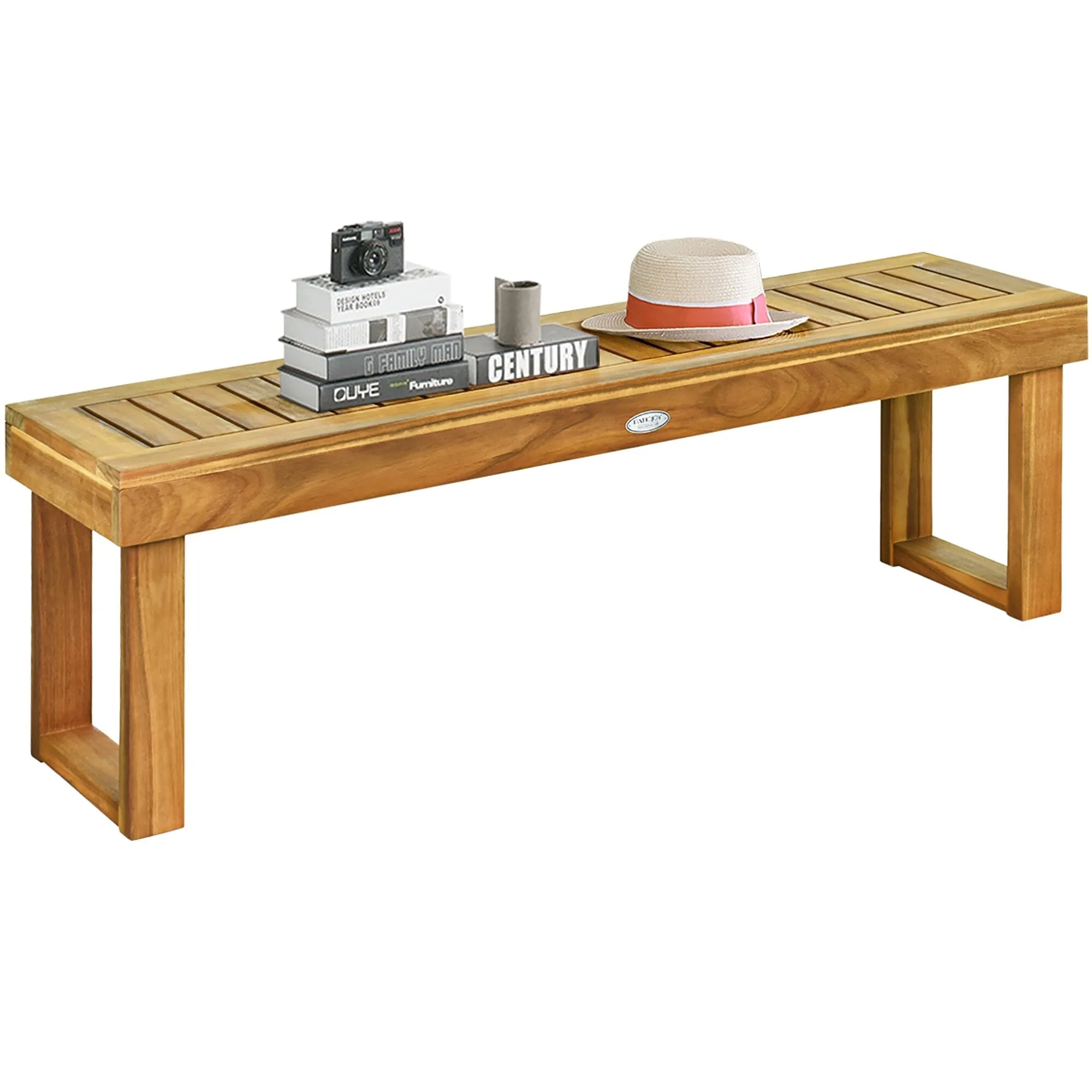 Costway 1/2 PCS 52 Outdoor Acacia Wood Dining Bench Chair Seat Slat