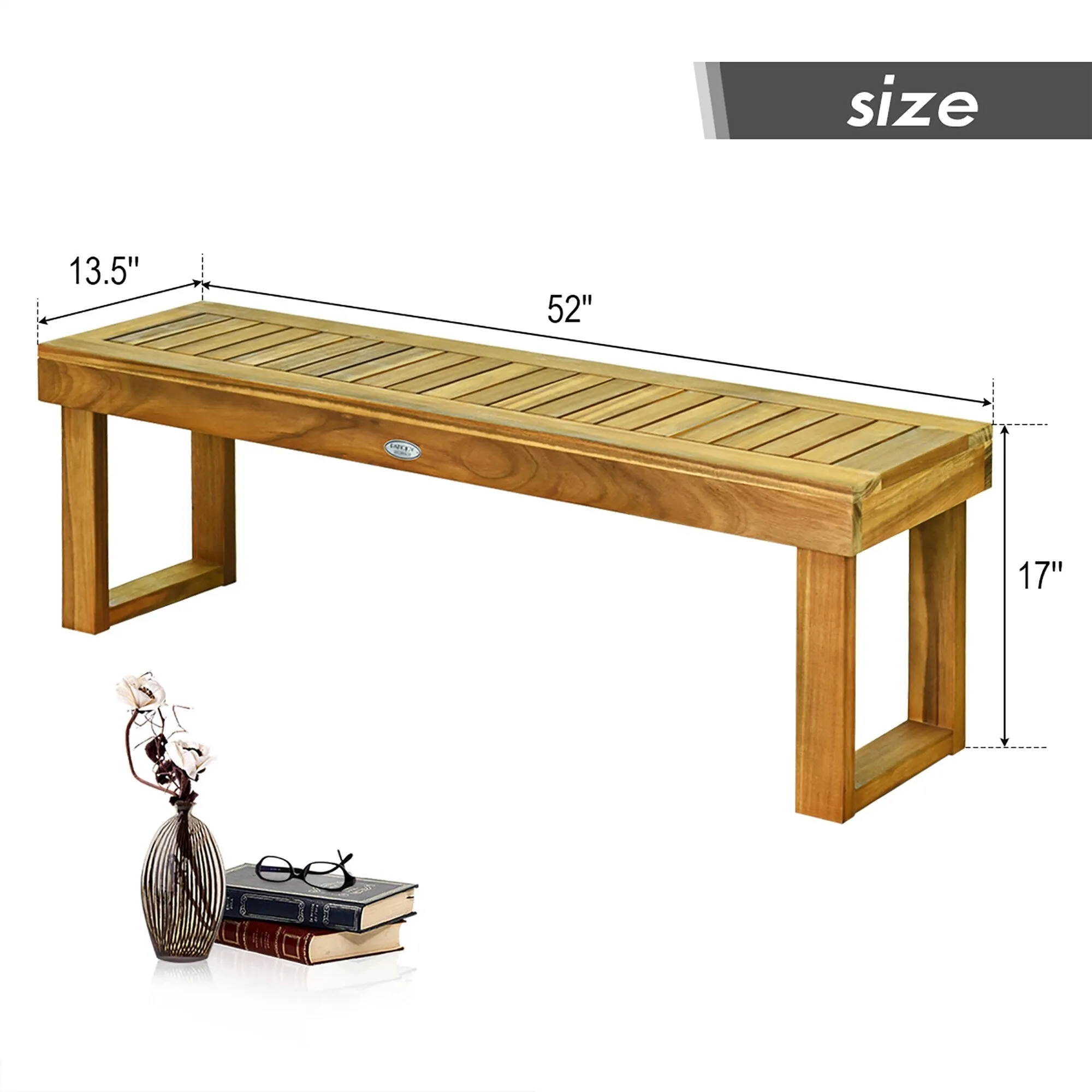 Costway 1/2 PCS 52 Outdoor Acacia Wood Dining Bench Chair Seat Slat