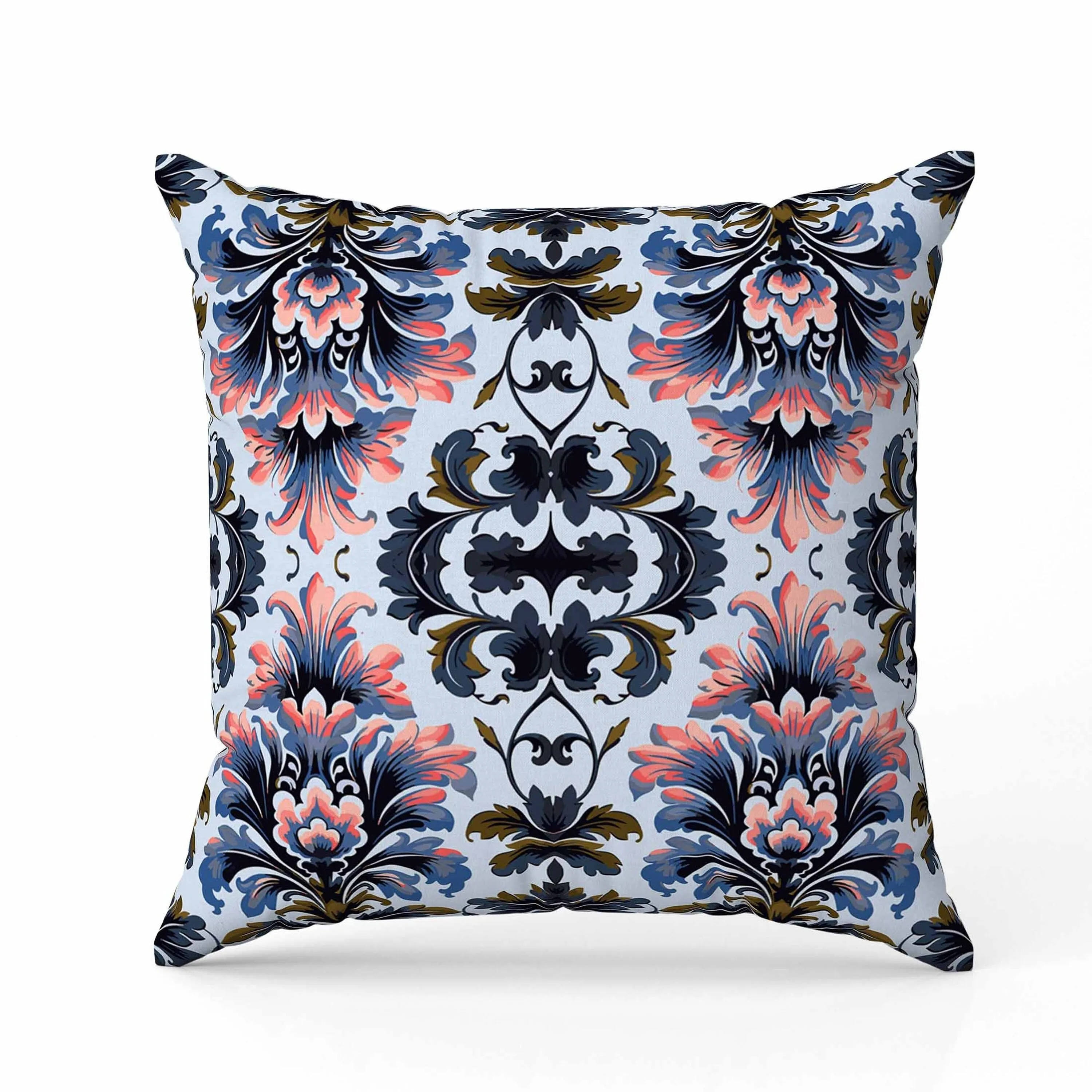 Damask Rapture Indoor/Outdoor Reversible Throw Pillow Grey and Pink