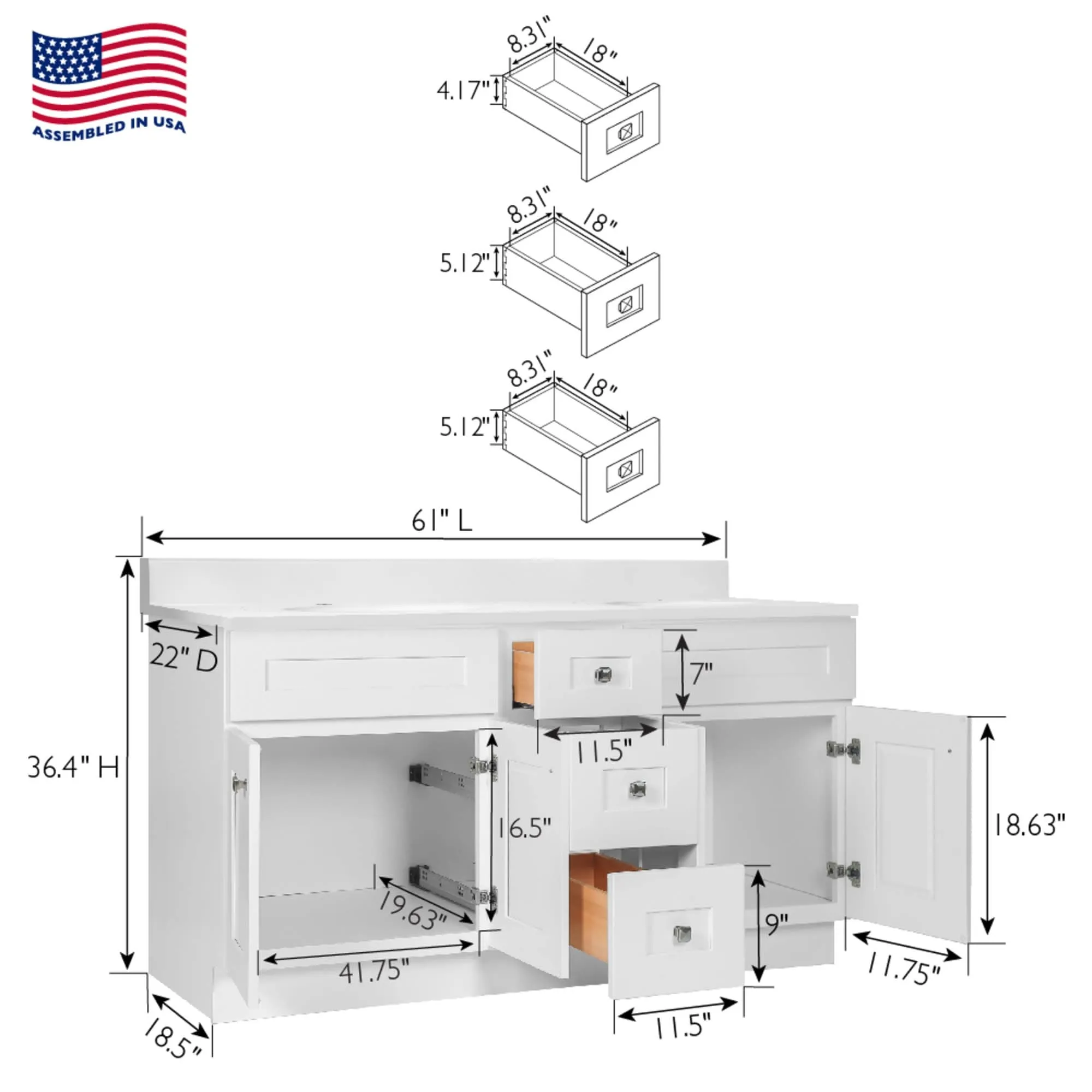 Design House 215228 Brookings 61 Free Standing Double Basin Vanity