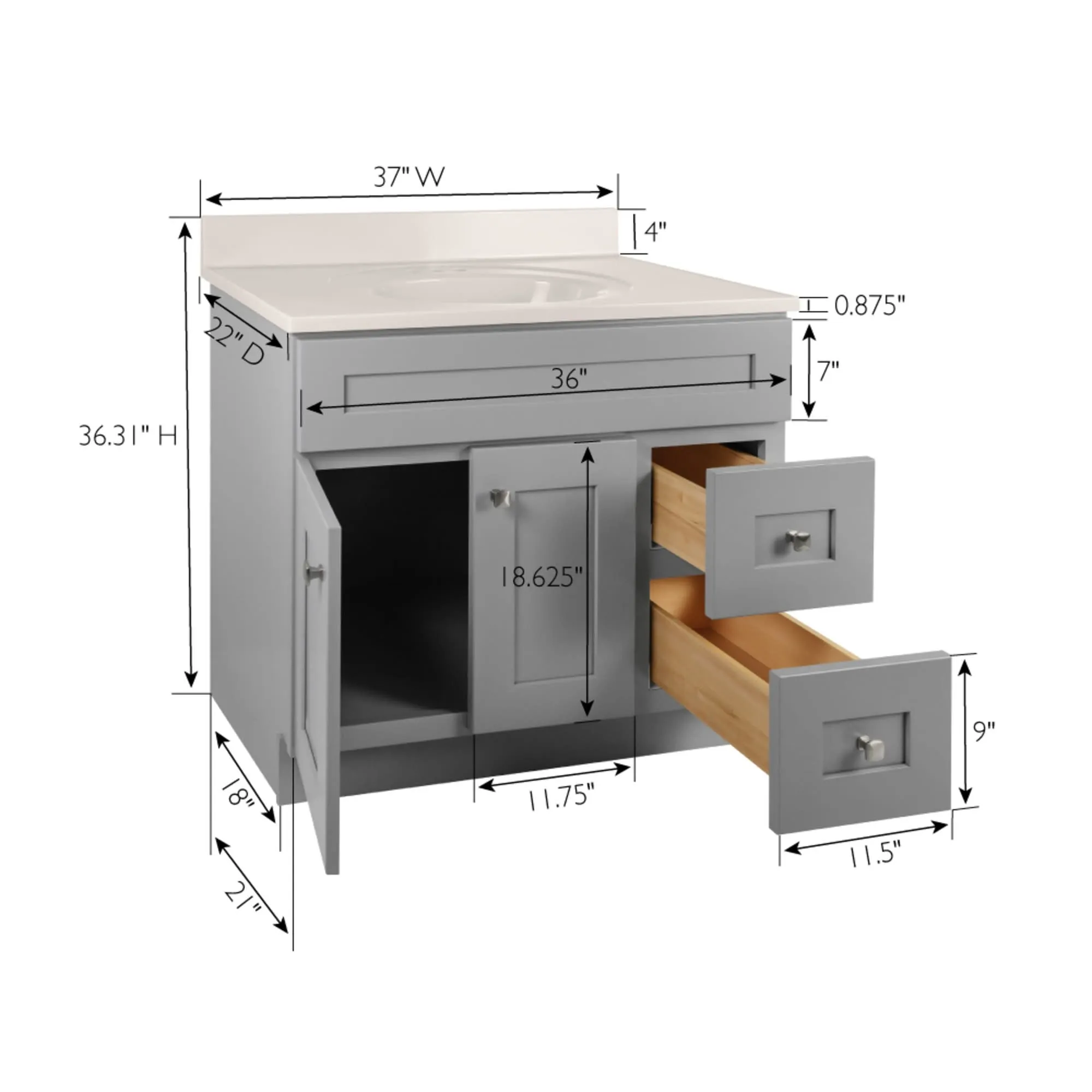 Design House 597815 Brookings 37 Free Standing Single Basin Vanity