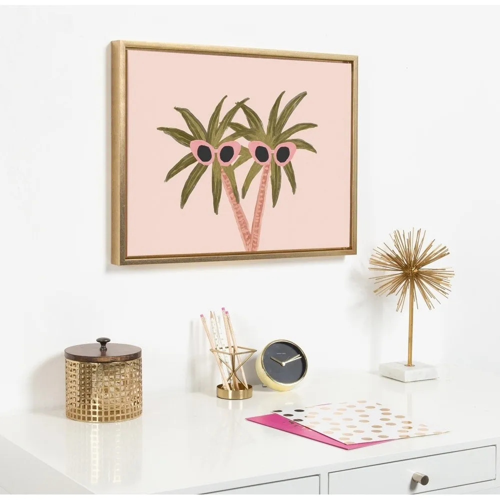 DesignOvation Sylvie Palm Trees And Sun Framed Canvas By Kendra Dandy