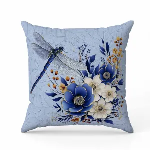 Dragonfly Haven Indoor/Outdoor Reversible Throw Pillow Blue and Yellow