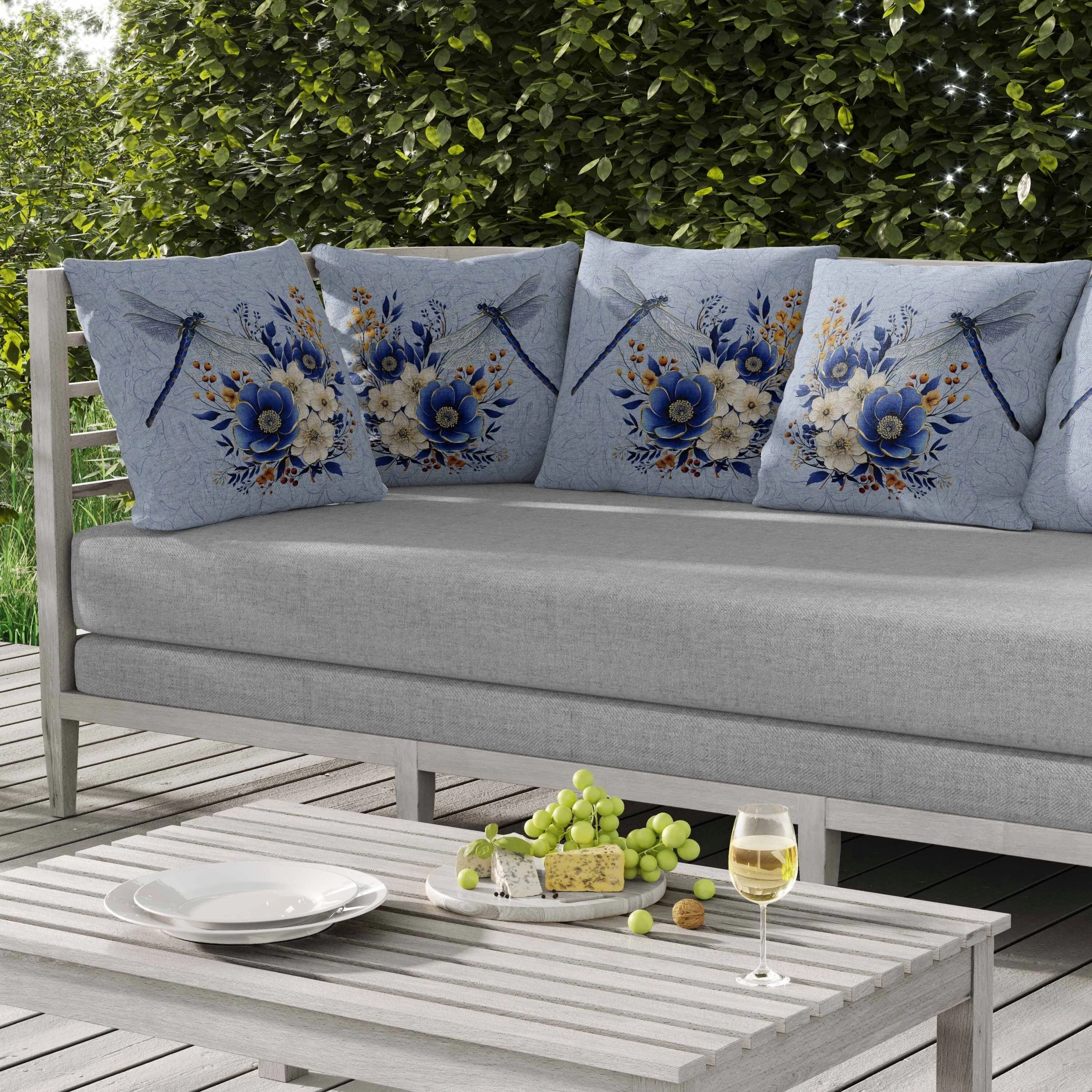 Dragonfly Haven Indoor/Outdoor Reversible Throw Pillow Blue and Yellow