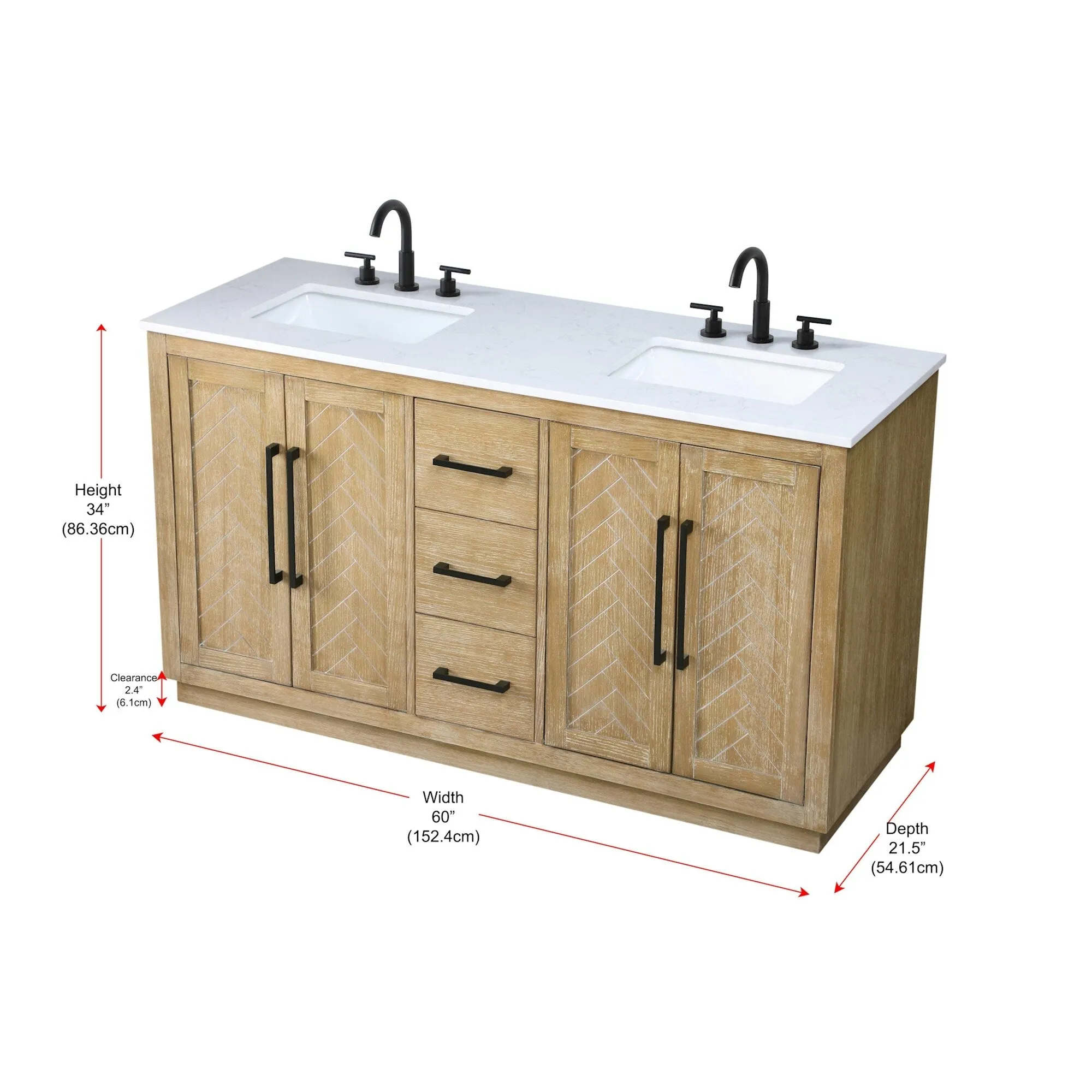 Elegant Lighting VF29060D Chase 60 Free Standing Double Basin Vanity