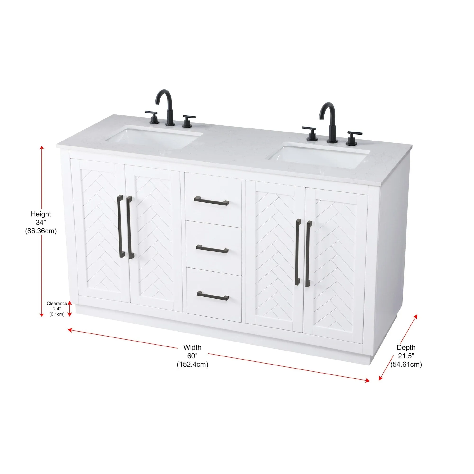 Elegant Lighting VF29060D Chase 60 Free Standing Double Basin Vanity