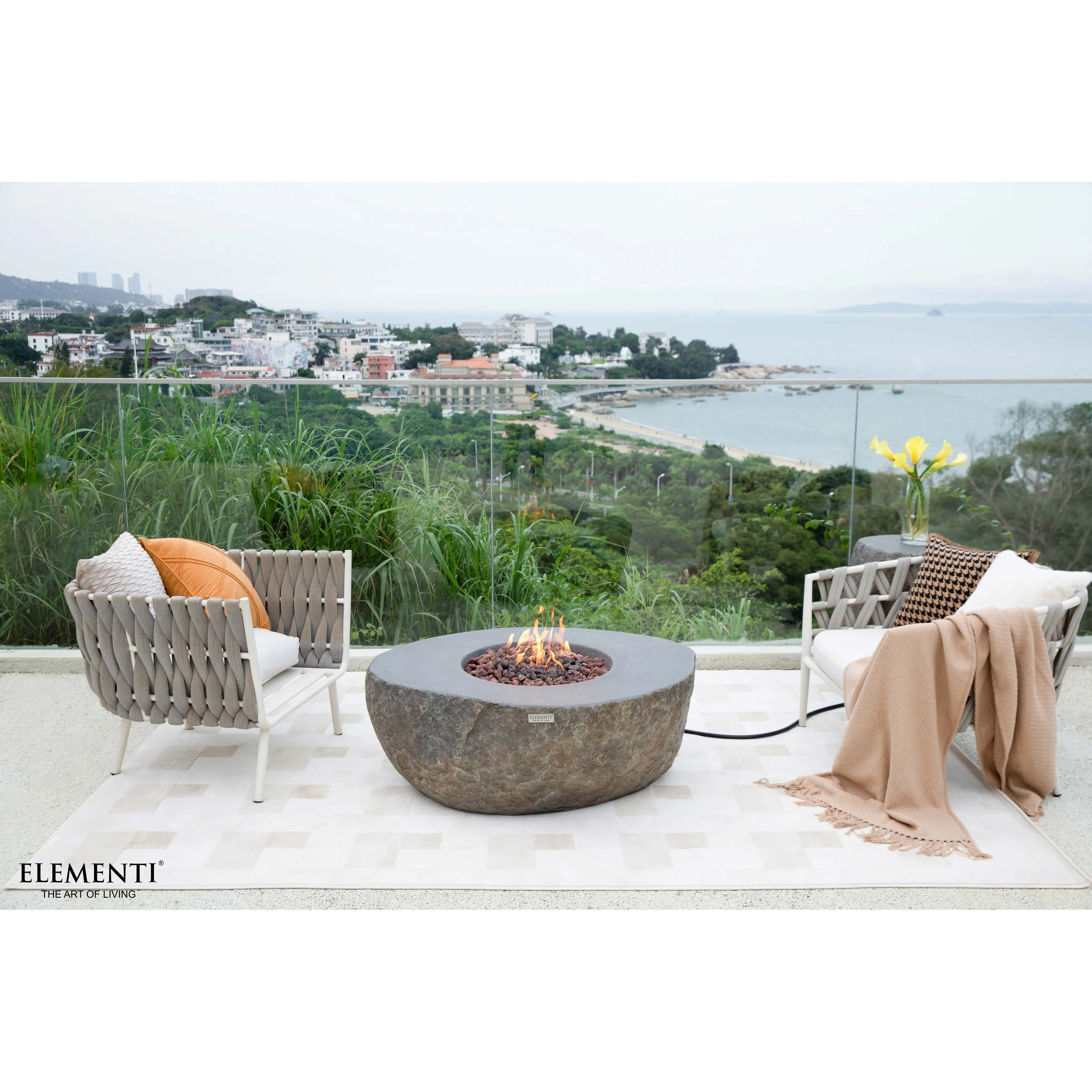 Elementi Boulder 45.000 BTU Concrete Propane Fire Table with Lava Rocks & Cover - 43.3 X 35 X 16.1