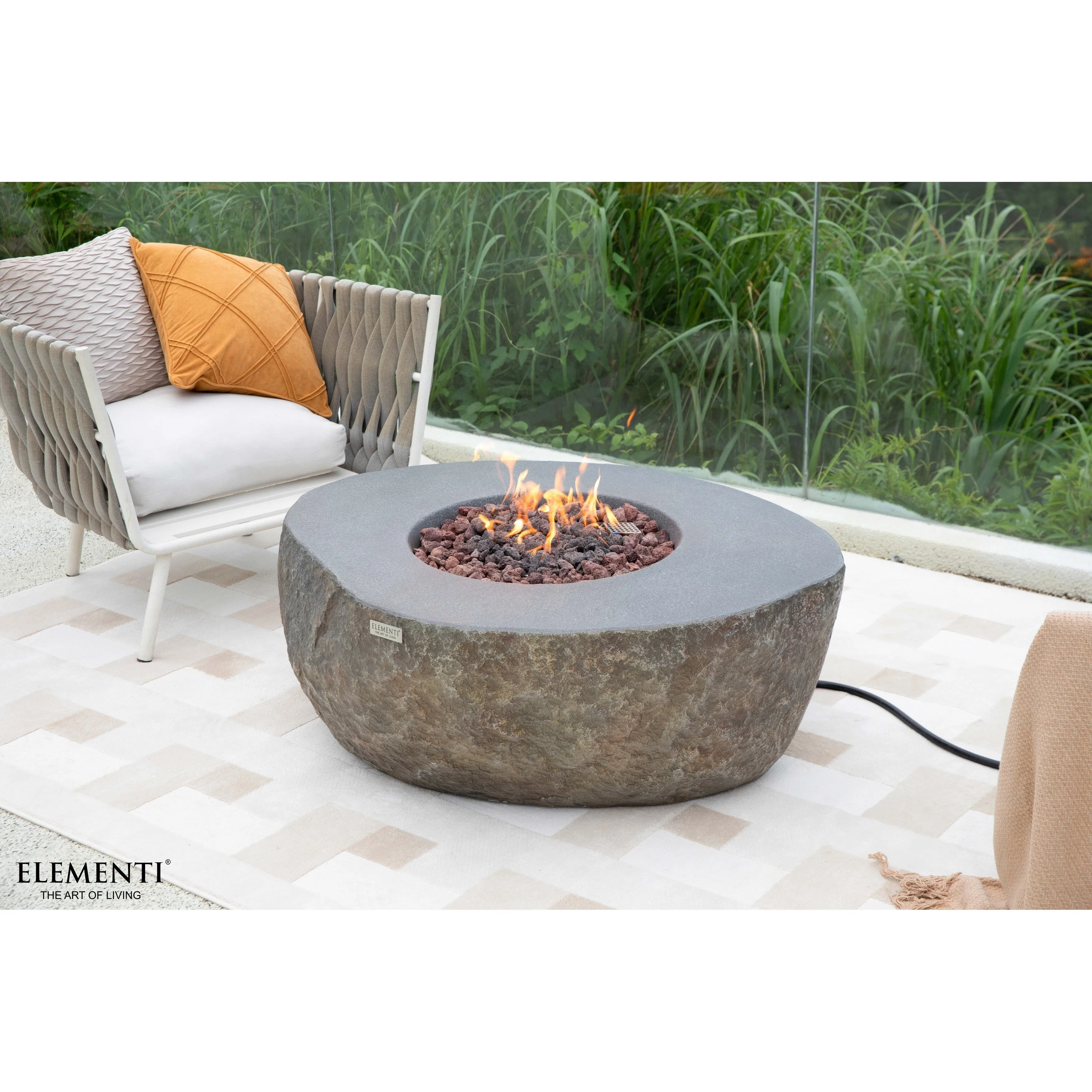 Elementi Boulder 45.000 BTU Concrete Propane Fire Table with Lava Rocks & Cover - 43.3 X 35 X 16.1