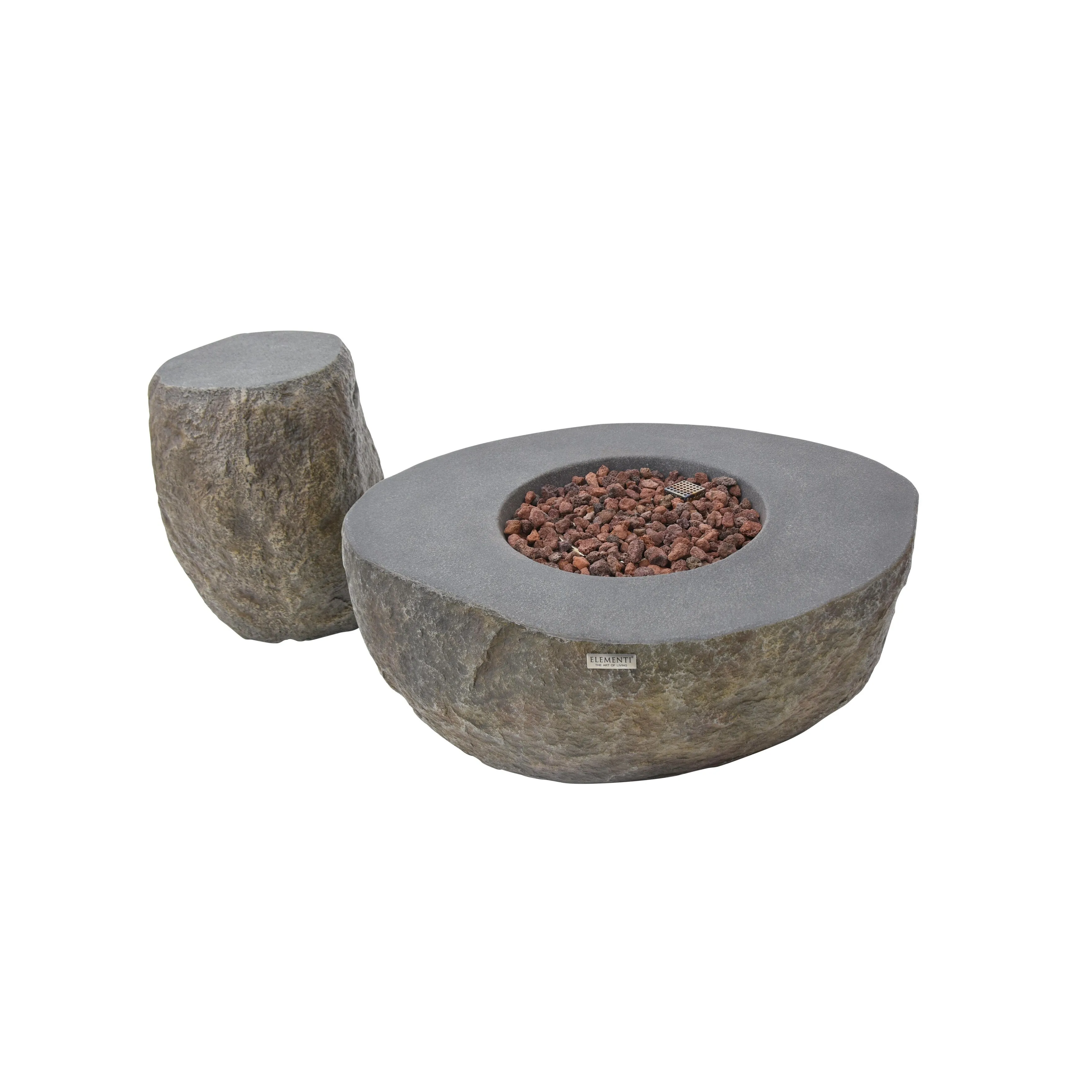 Elementi Boulder 45.000 BTU Concrete Propane Fire Table with Lava Rocks & Cover - 43.3 X 35 X 16.1