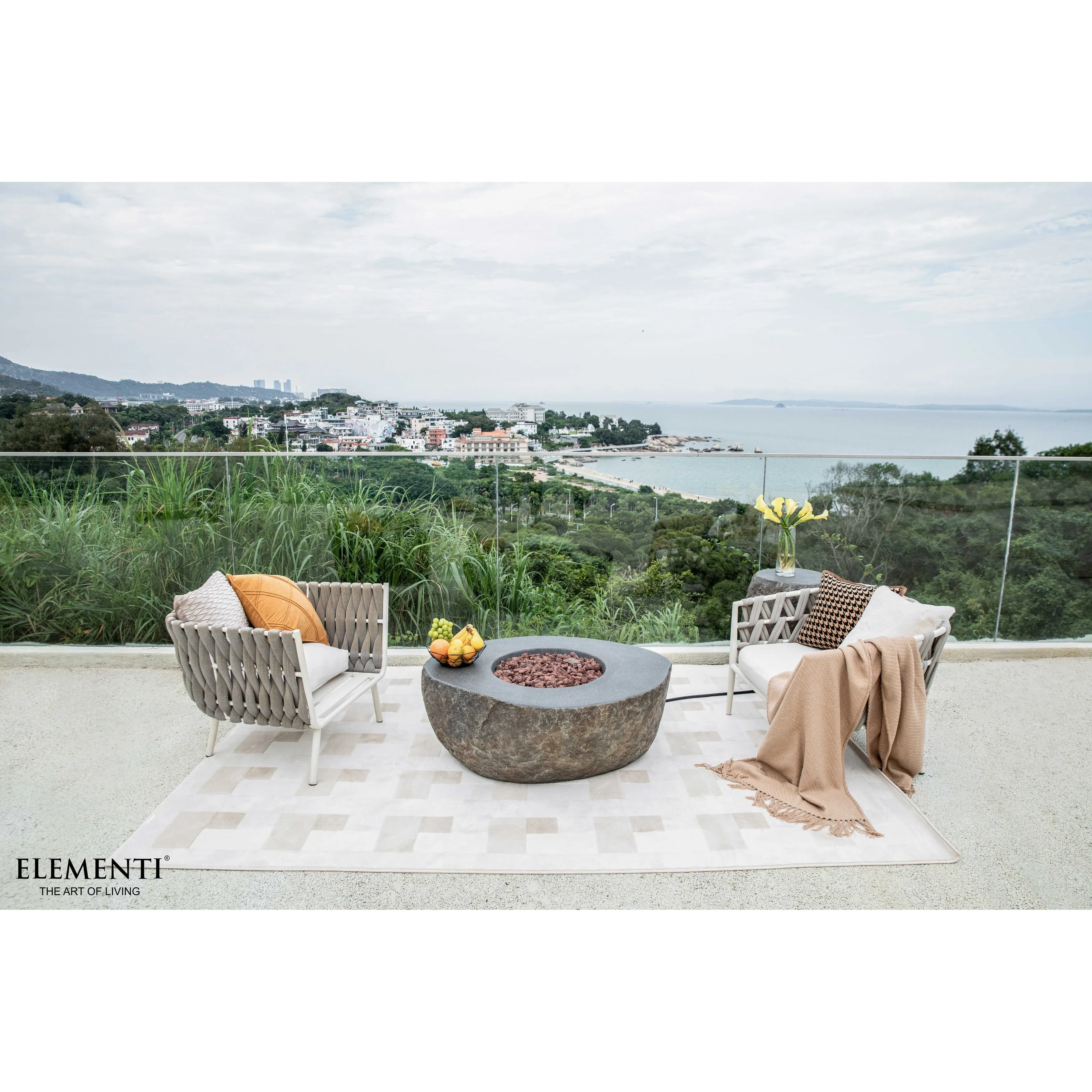 Elementi Boulder 45.000 BTU Concrete Propane Fire Table with Lava Rocks & Cover - 43.3 X 35 X 16.1