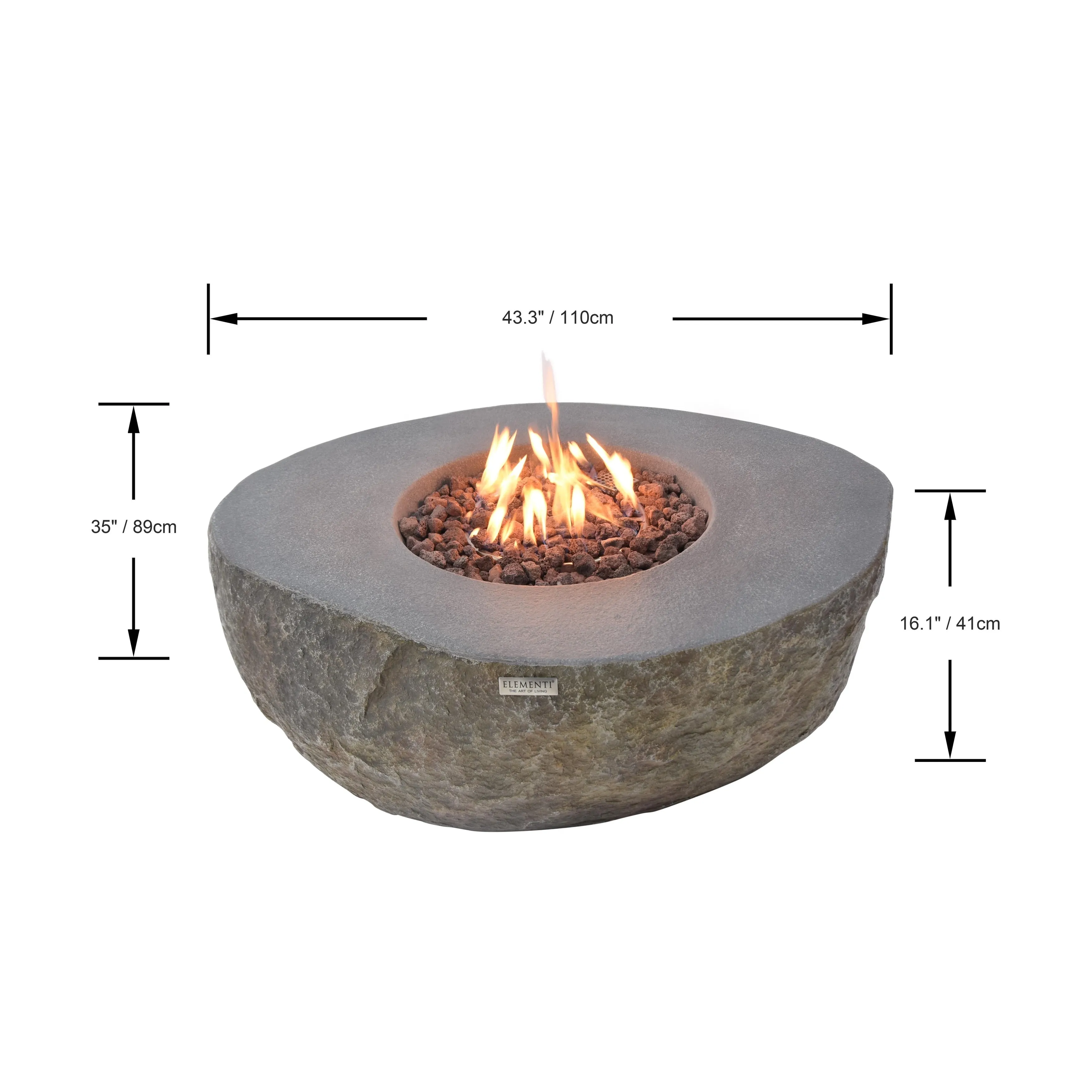 Elementi Boulder 45.000 BTU Concrete Propane Fire Table with Lava Rocks & Cover - 43.3 X 35 X 16.1
